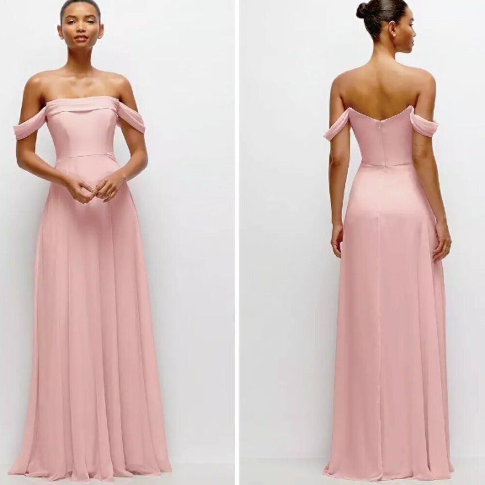 NEW Thread Rose Pink Off The Shoulder Chiffon Draped Maxi Formal Gown Dress 8